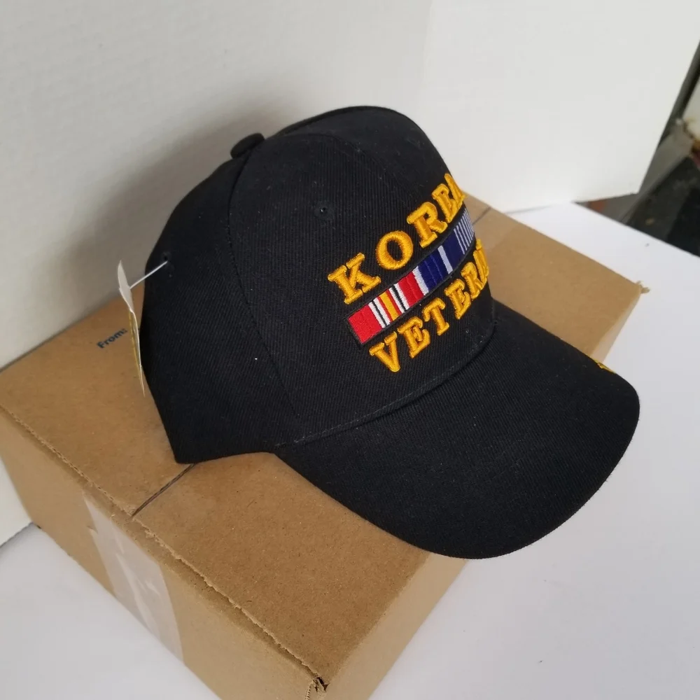 Korea War Military Veteran Black Adjustable Baseball Hat Cap